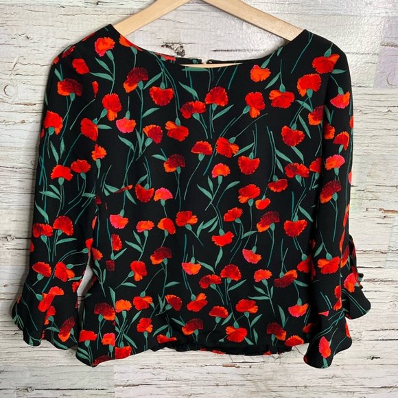 Karl lagerfeld blouse black red floral size 4 - Picture 1 of 10